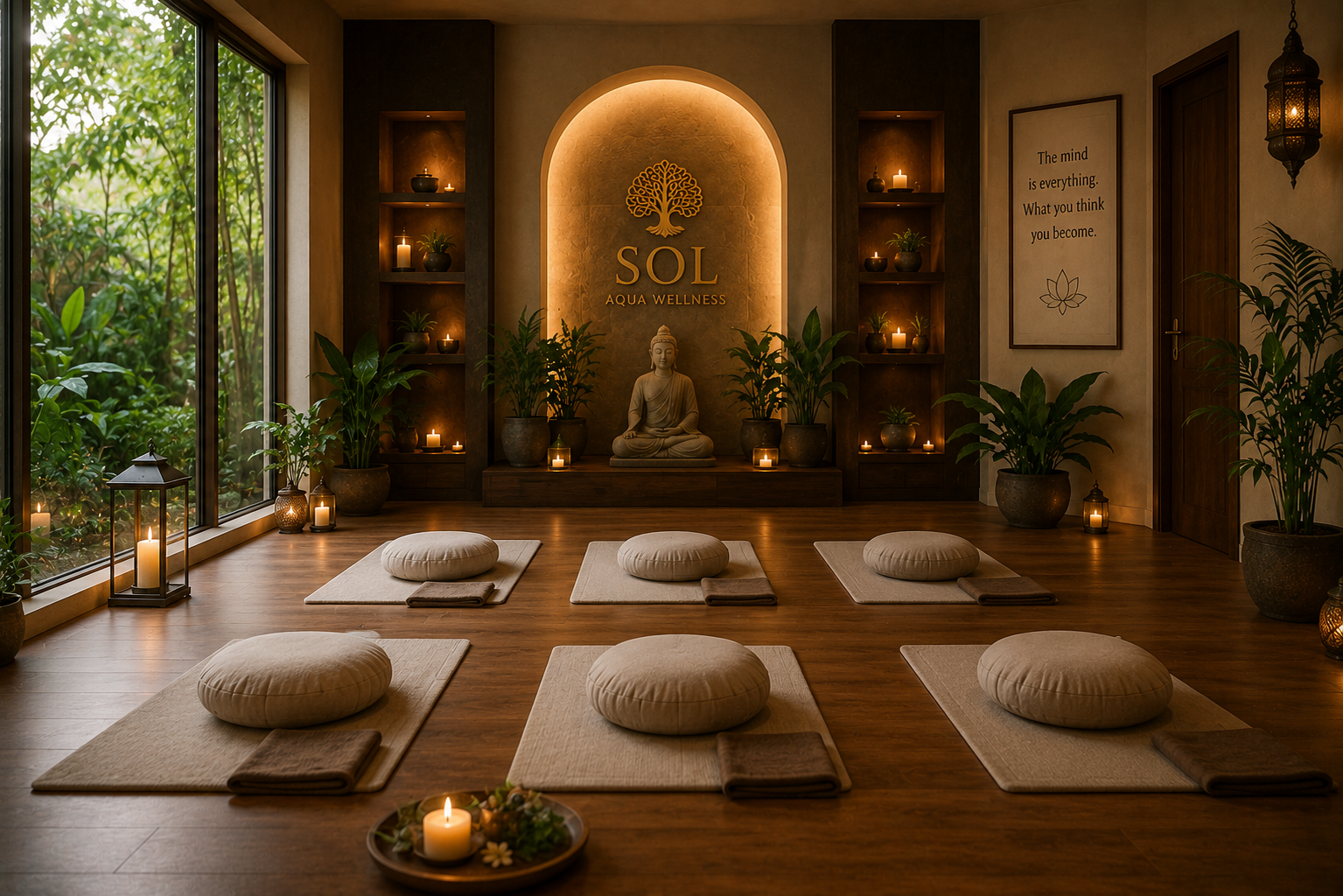 Calm meditation and yoga space
